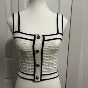 White and Black Crop Top